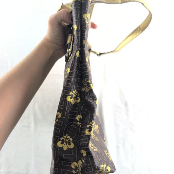 Dereon Vintage Y2K Fleur-Di-Lis Tote Handbag Brown/Gold Glam Hip Hop - Picture 11 of 13